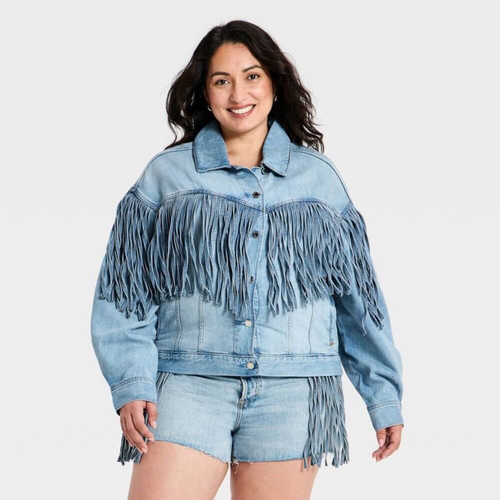 Women's Fringe Denim Jacket - Universal Thread Light Wash XXL